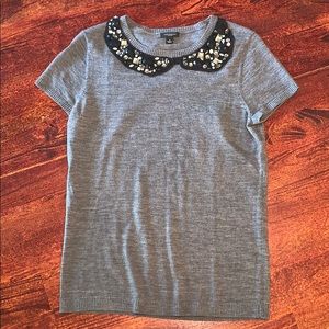 Gray Ann Taylor Tee with Embroidered Collar